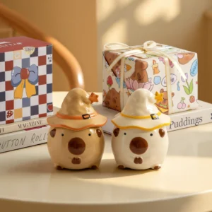 Zue niedliche Capybara Tassen in Braun und Weiß mit Zauberhut Deckel und Geschenkbox, Capybara Tasse