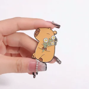 2er Capybara Pin Set mit Gärtner und Gänseblümchen Motiv - Capybara Anstecknadel